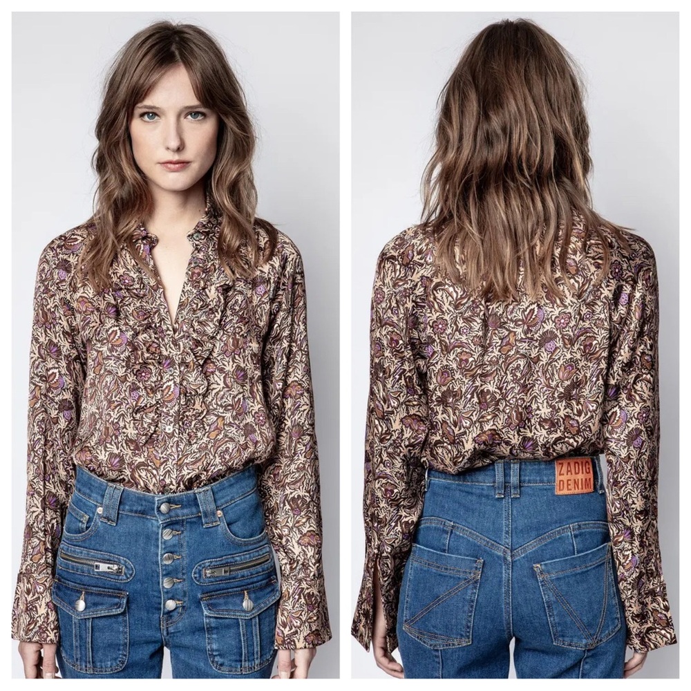 Zadig & Voltaire Tuska Satin Thorn Printed Blouse Shirt